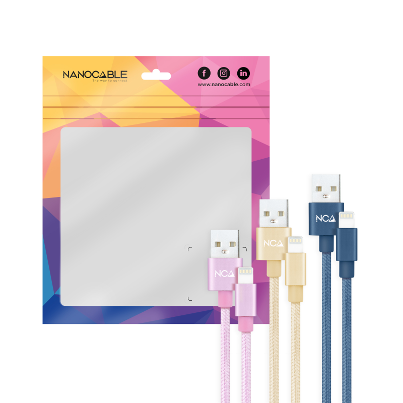 Cables Lightning a USB 2.0, Lightning/M-USB A/M, Rosa, Dorado y Azul Pacífico, 1 m