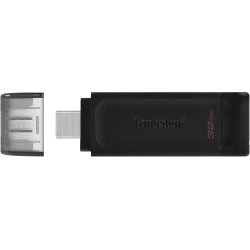 Kingston DataTraveler 70 Memoria USB Tipo C 32GB - USB-C 3.2 Gen 1 - Con Tapa - Color Negro (Pendrive)